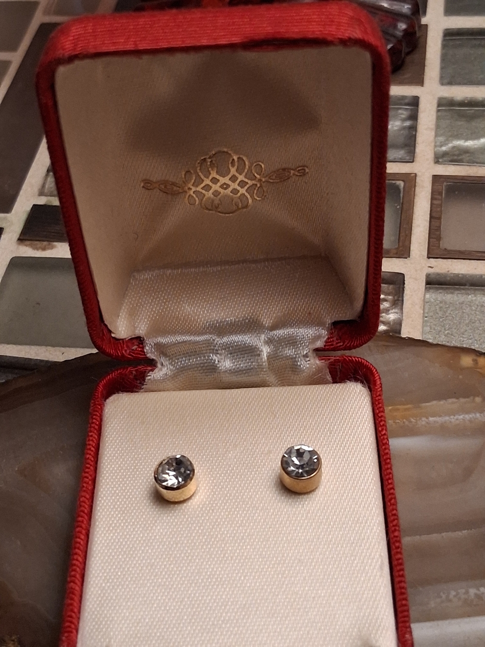 Gold Tone Crystal Stud Earrings - Clear Stones